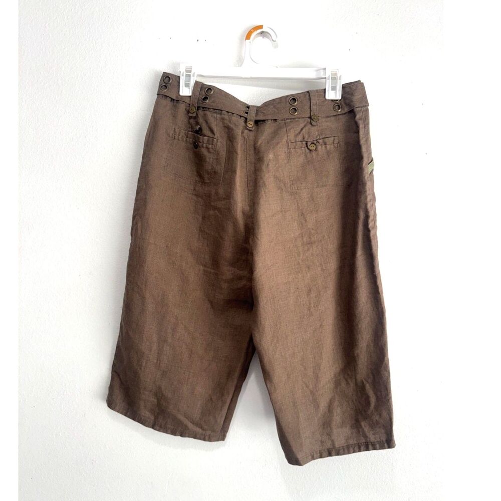 e-col- o- gie 100% linen cropped pants summer vacation chocolate brown women 8